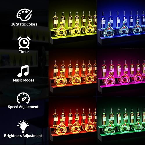 Miniatura 4 de YITAHOME Estante de exhibición de botellas de licor con luz LED estante de alcohol de licor de 2 pasos de 60 pulgadas para fiestas en el mostrador