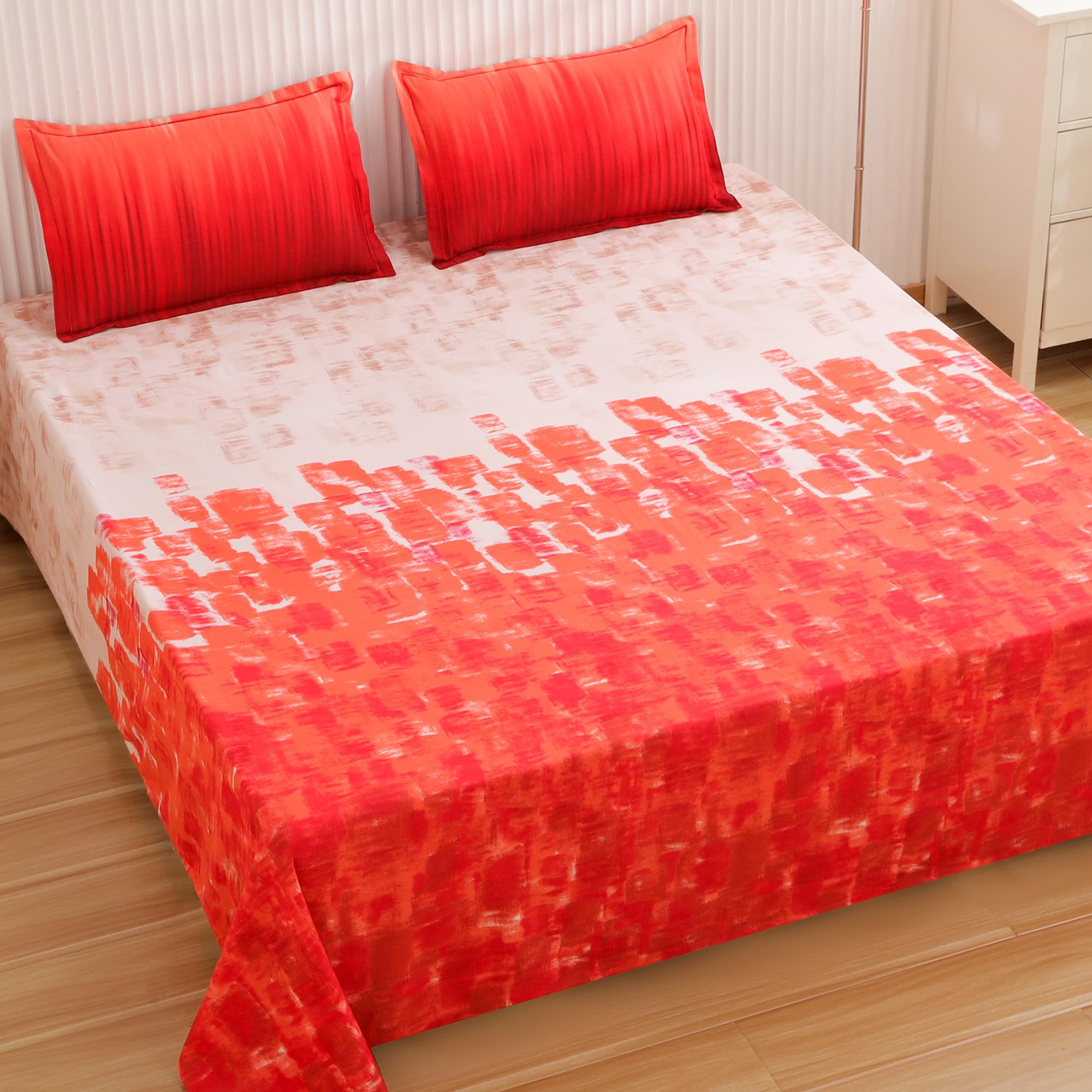 Story@Home Bedsheet for King Size Bed | 300TC | Red | Abstract | 1 Piece Cotton bedsheet for King Size Bed with 2 Pillow Covers (270 x270cm) Perfect for Diwali Gifting/Festive Gifting