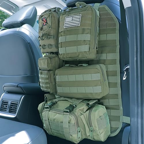 Miniatura 18 de Organizador táctico universal para respaldo de asiento, bolsa de almacenamiento con 5 bolsas Molle desmontables para todos los vehículos como Jeep