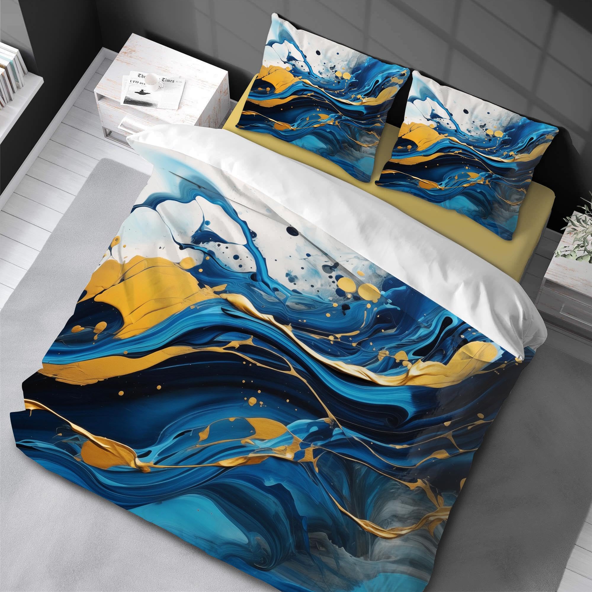 Parure de lit abstraite bleu marine housse couette 150x210 avec 2 taies