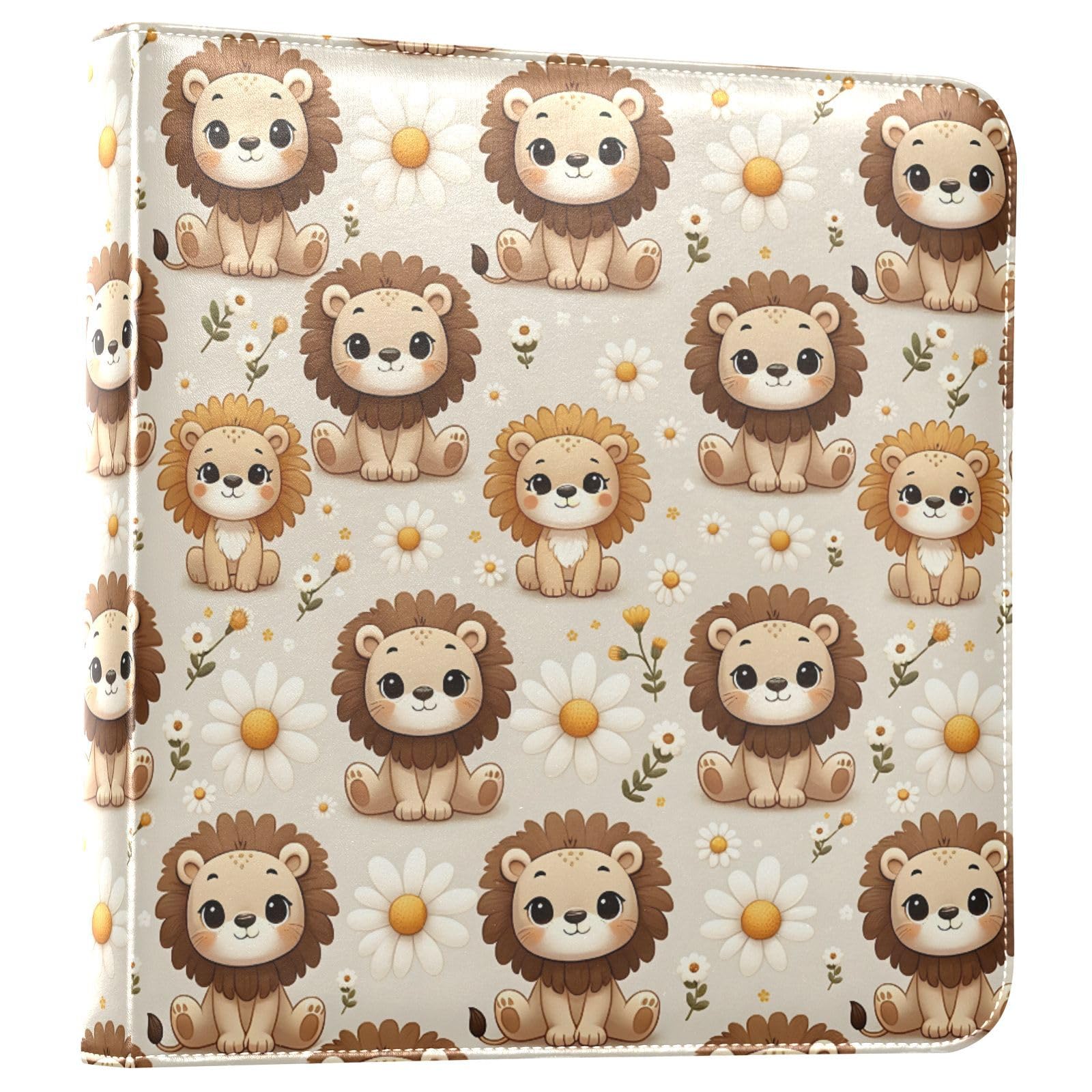 JIPONI Cute Little Lion Faces Large Photo Album, DIY Leather Cover Scrapbook Albums for 4x6 5x7 6x8 Pictures, Self Adhesive Memory Book for Wedding, Baby, Family
