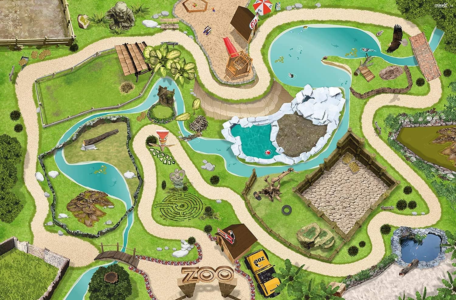 Zoo/Wildlife Park Game Mat/Play Carpet - SM04 - for the childrens`s room - Dimensions: 150 x 100 cm