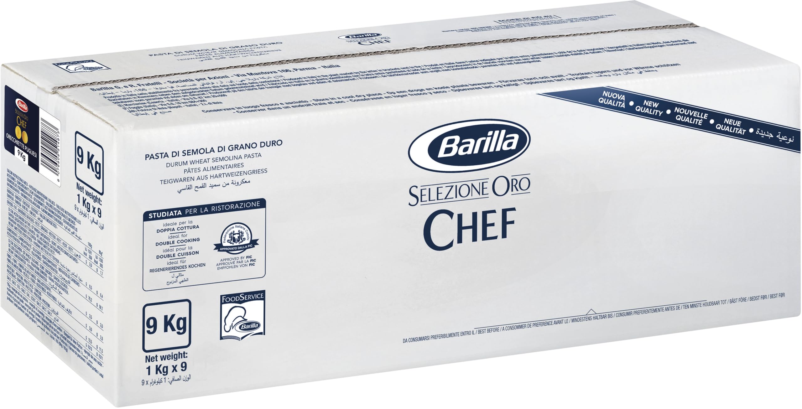 Barilla Selezione Oro Chef Orecchiette Pugliesi, 9er Pack (9 x 1kg) | Der zuverlässige Partner für den hektischen Küchenalltag, immer al Dente