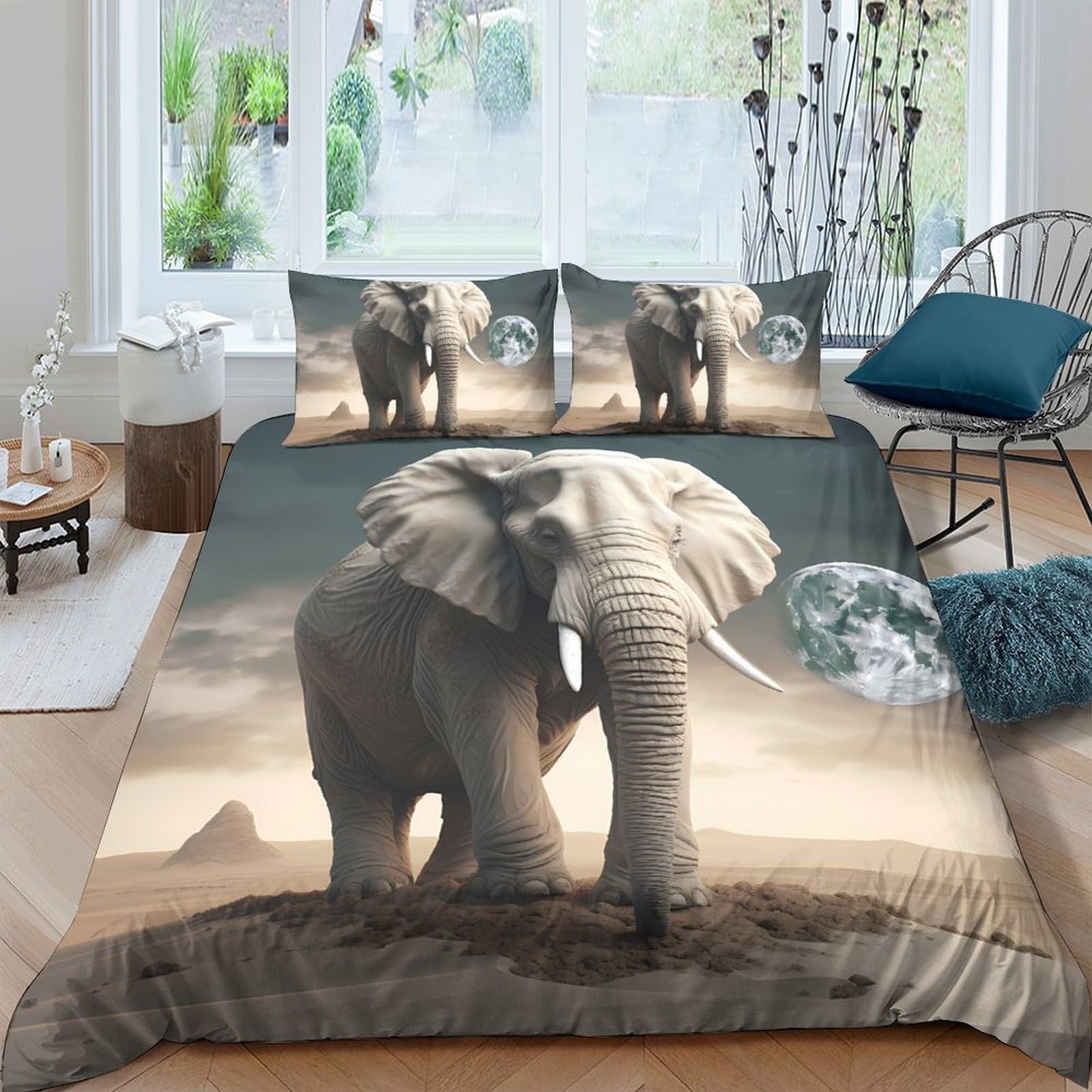 Ctjqhvkz Style-2 3D Printed Elephant Safari Fitted Sheet Microfiber Soft Bed Cover African Wildlife Mattress Protector Bedroom Decor Single（135X200cm）
