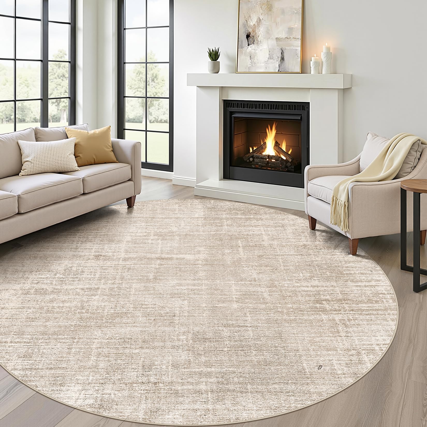 Photo 1 of LOONGRUG Round Rug 7x7 - Light Beige Modern Abstract