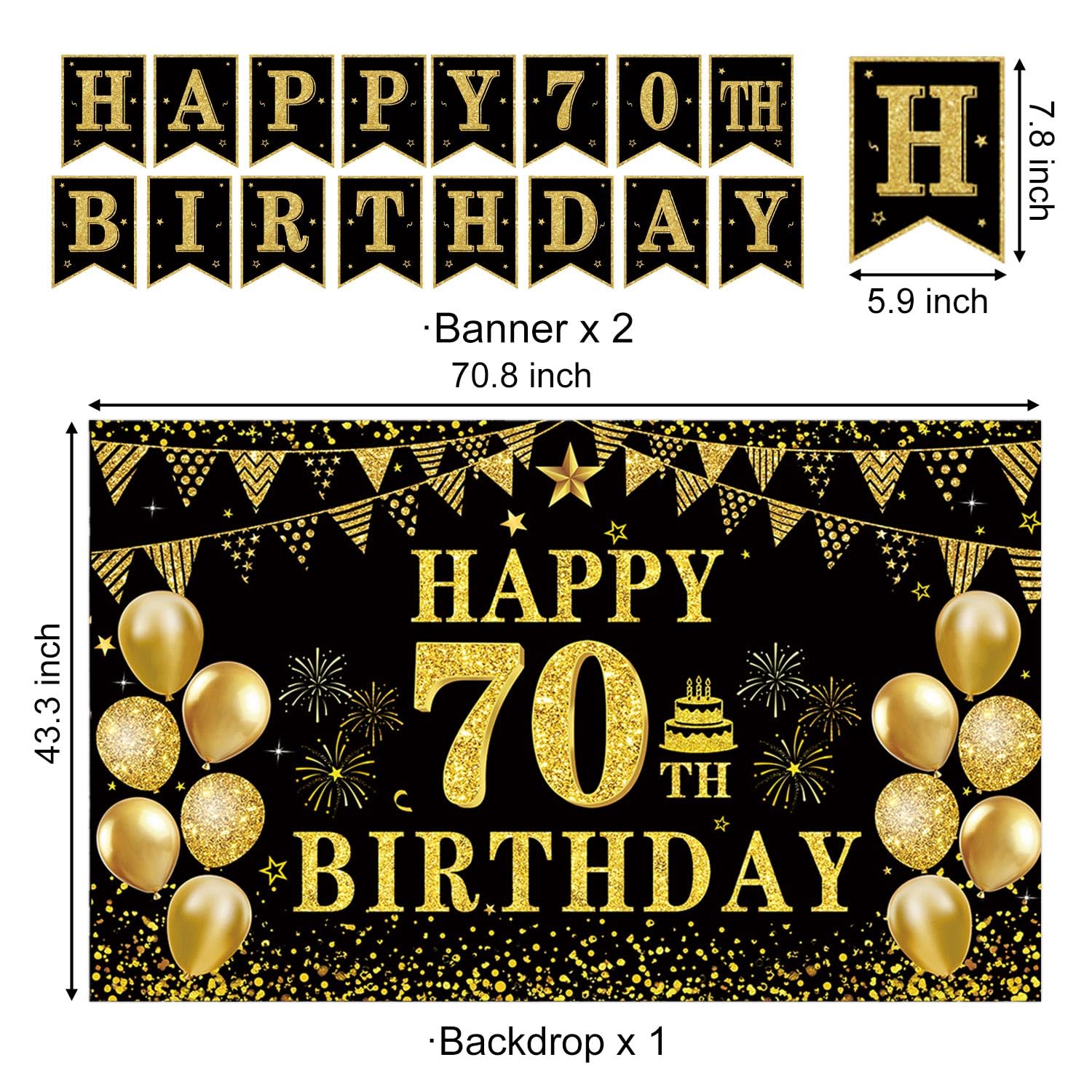 70th Birthday Decorations - Black & Gold Party Pack -4 70th Birthday Decorations - Black & Gold Party Pack -4