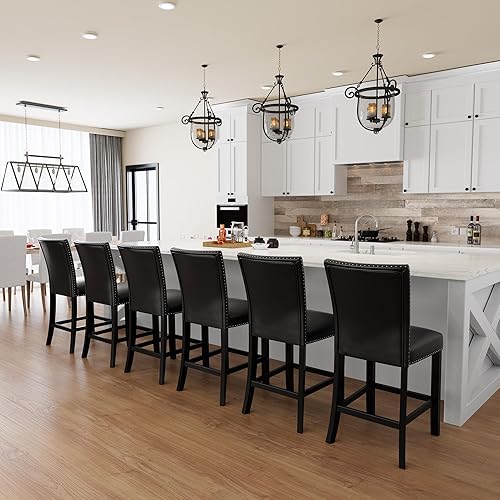 Miniatura 10 de PADMA HOUSE Juego de 2 taburetes de bar de altura de mostrador, taburetes de madera maciza de 40 pulgadas de alto con ribete de cabeza de clavo,