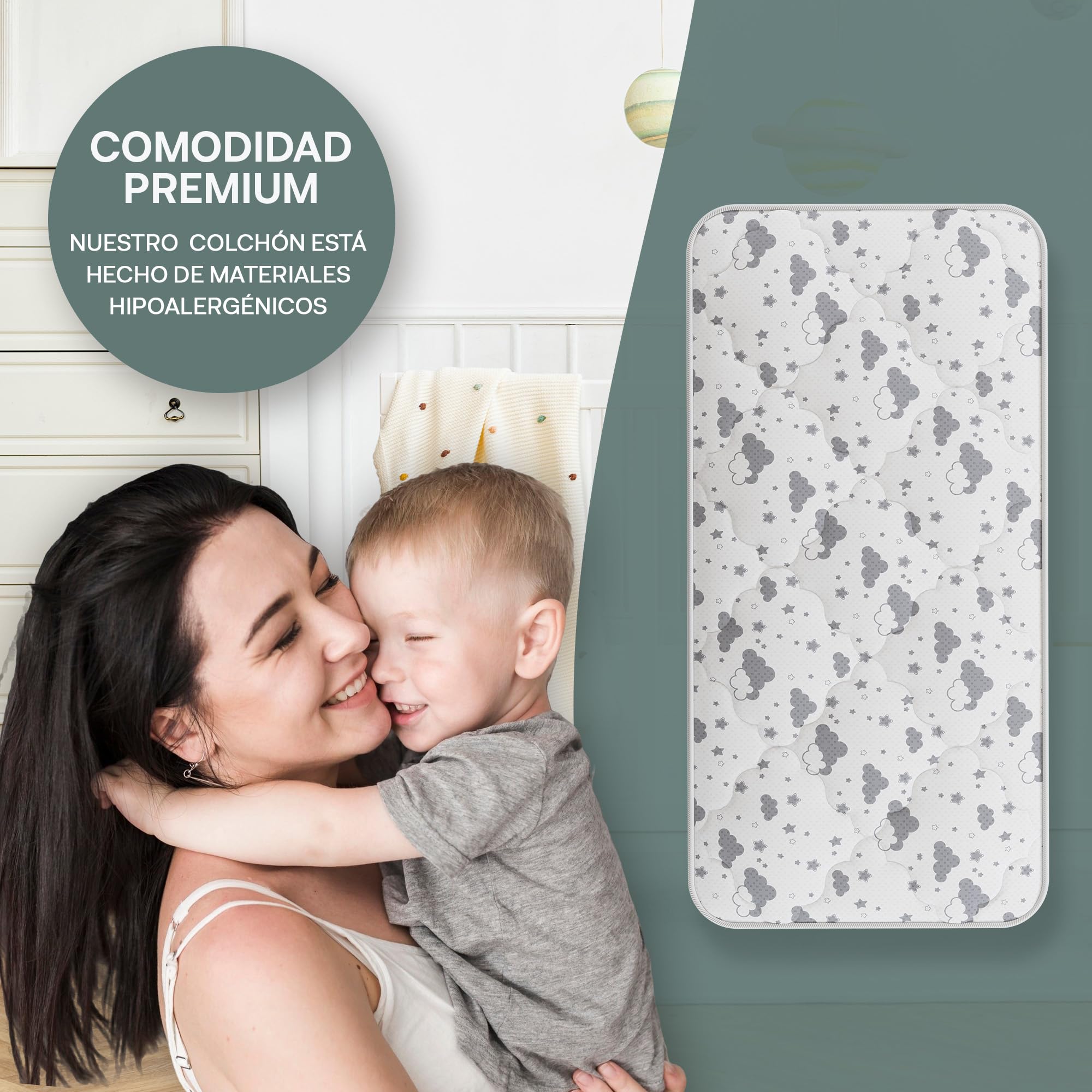 COLCHÓN Cuna Bebe 117 X 57 CM | VISCOELÁSTICA 2 CM Cada Lado | NÚCLEO HR 8CM | Transpirable | ANTIALERGÉNICO | Gran SUAVIDAD | Memory Foam | 14 CM Altura | Fabricado EN ESPAÑA | Directo DE FÁBRICA