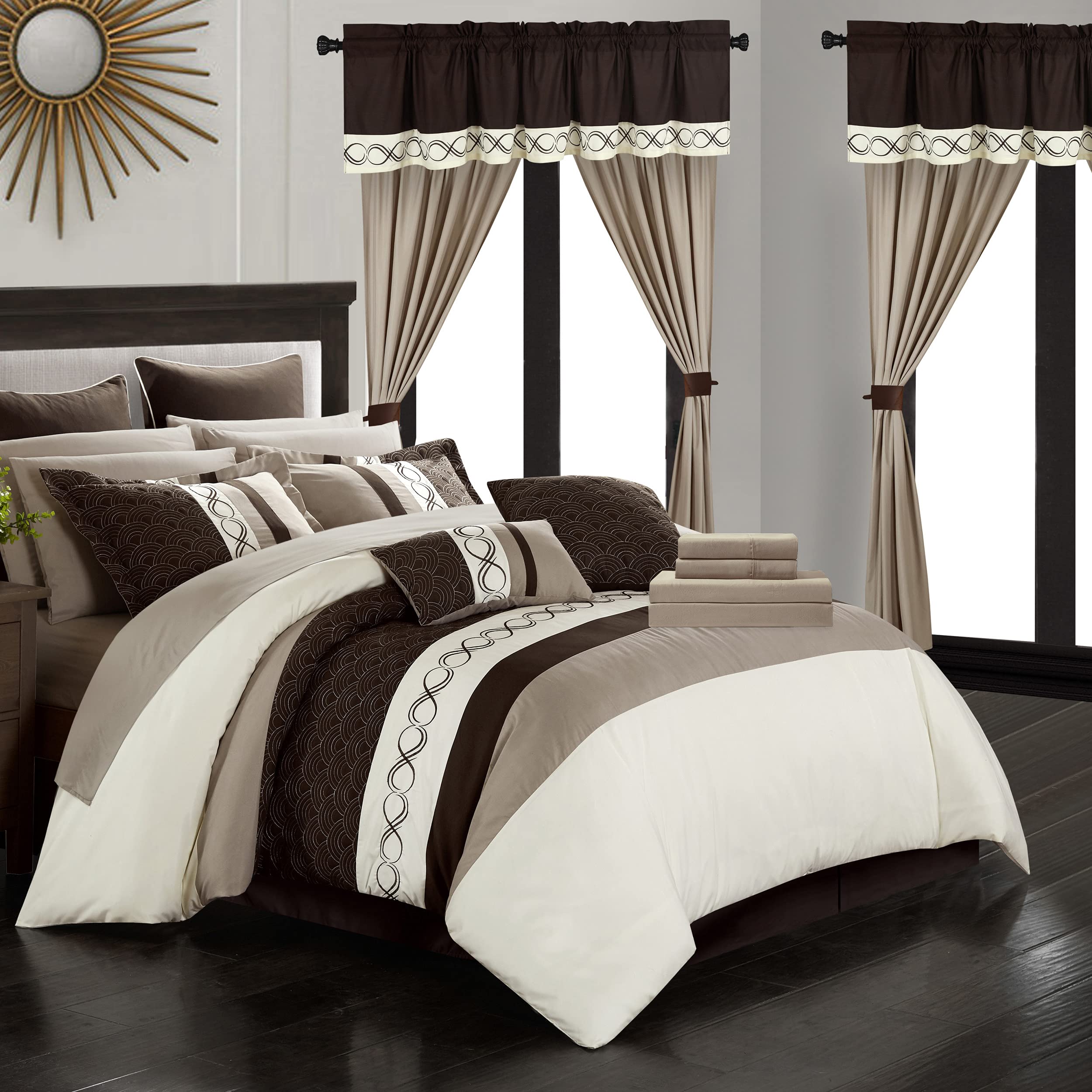 Chic Home Idit 24 Piece Comforter Set Color Block Embroidered Design