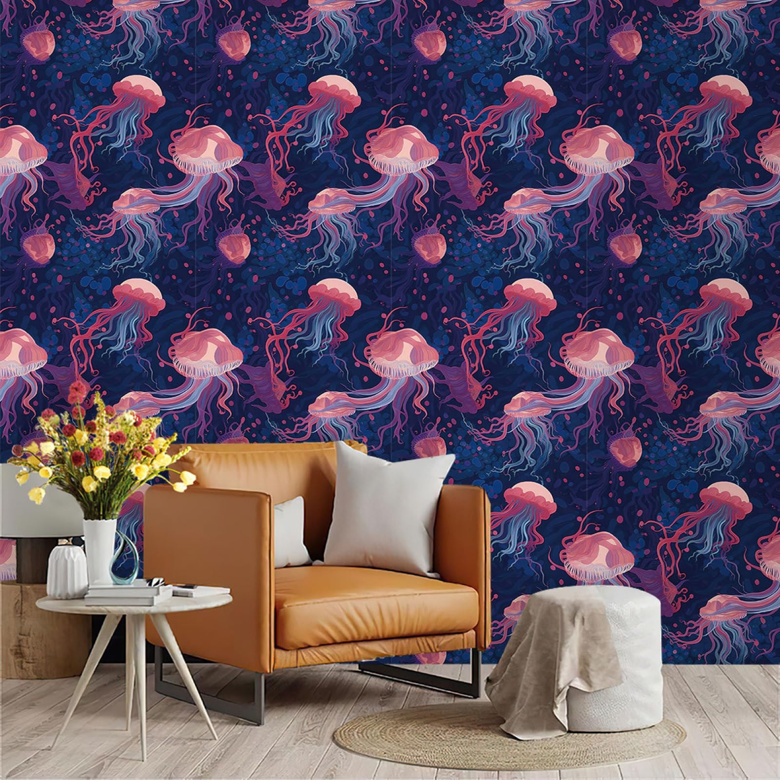 Wallpaper Pink Jellyfish Peel and Stick Self Adhesive Wallpaper for Living Room Waterproof Vinyl, Art Deco Thicken Sticky Back Plastic Removable