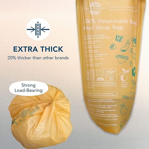 Miniatura 4 de Moonygreen Bolsas de basura compostables de 13 galones, bolsas altas de basura de alimentos de cocina, US BPI ASTM D6400 y Europe OK Compost Home,