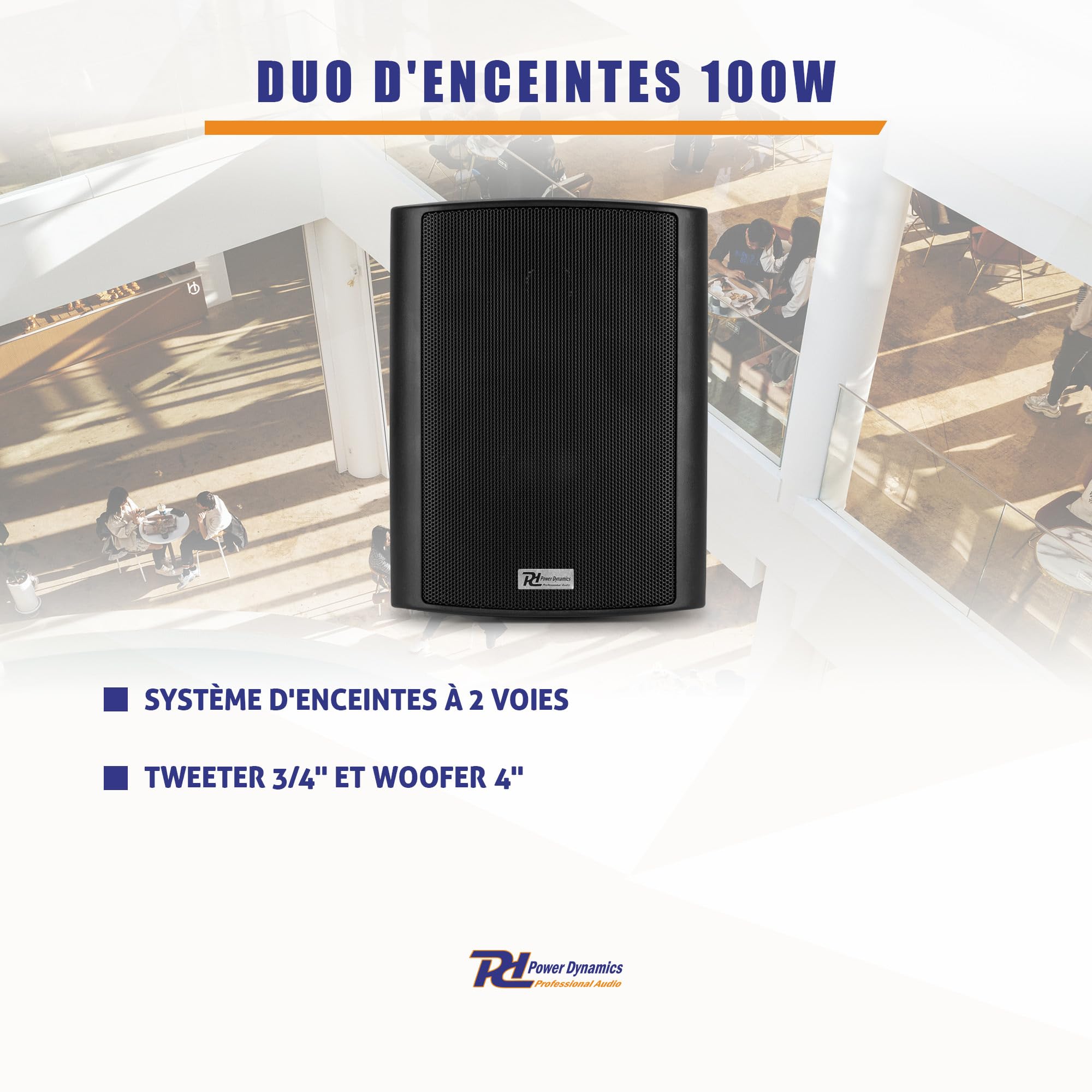 Power Dynamics BC40V - 2 Haut-Parleurs Noirs - 100 Watts, 30W RMS, Étanches, Intérieur Extérieur, Kit de Montage Fourni, 100 Volts, 8 Ohms, Public Address, Musique d'Ambiance, Sonorisation