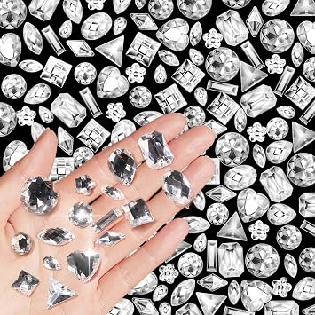 1000 Pieces Sew on Crystal Rhinestones Large Big Sewing Gems Jewels Acrylic Mixed Shapes Rhinestones with Sewing Holes for Clothes DIY Crafts Costume Garment Shoes White