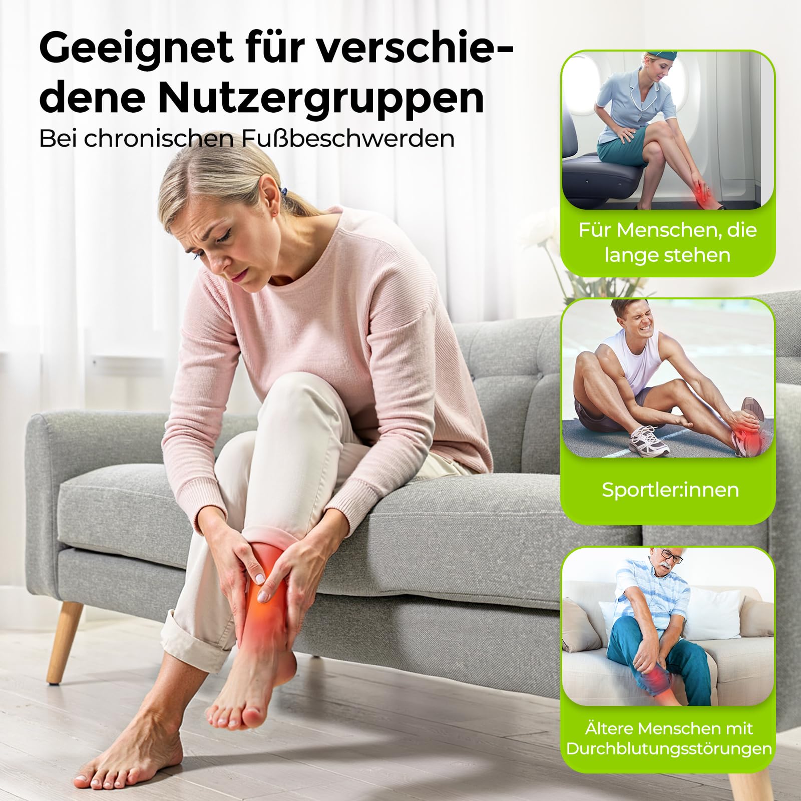 AUVON TENS & EMS Durchblutungs-Stimulator für Schmerzen & Durchblutung, 10 Modi 50 Intensitätsstufen 40h Akkulaufzeit, EMS Fußmassagegerät für medikamentenfreie Entlastung für Senioren/Stehende Berufe