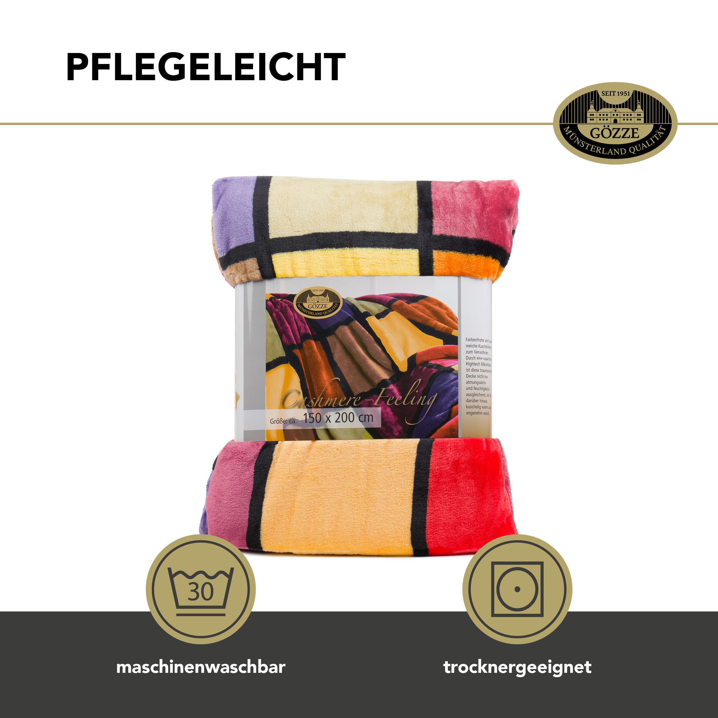 Gözze - Weiche Kuscheldecke, Cashmere Feeling, Hohes Stoffgewicht 500 g/m², Antigua, 150 x 200 cm - Orange/Rot/Gelb, Throw