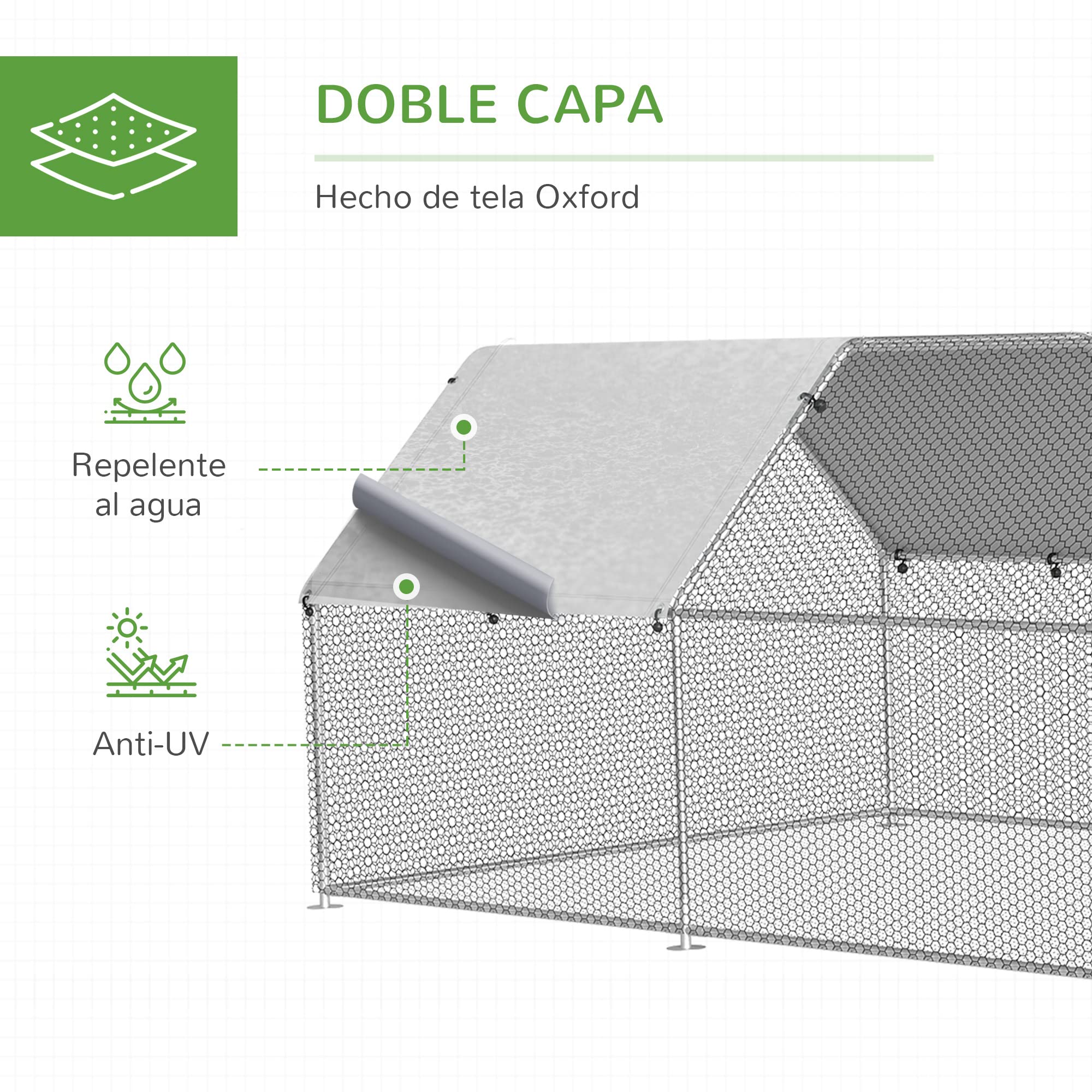 Pawhut Gallinero de Exterior 2,8x5,7x1,95 m Jaula con Cerradura para Aves de Corral de Metal Galvanizado y Cubierta Oxford