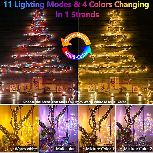 Miniatura 4 de Guirnalda de luces de Navidad que cambian de color para interiores y exteriores, 11 modos, 500 luces LED de 174 pies, luces de árbol de Navidad