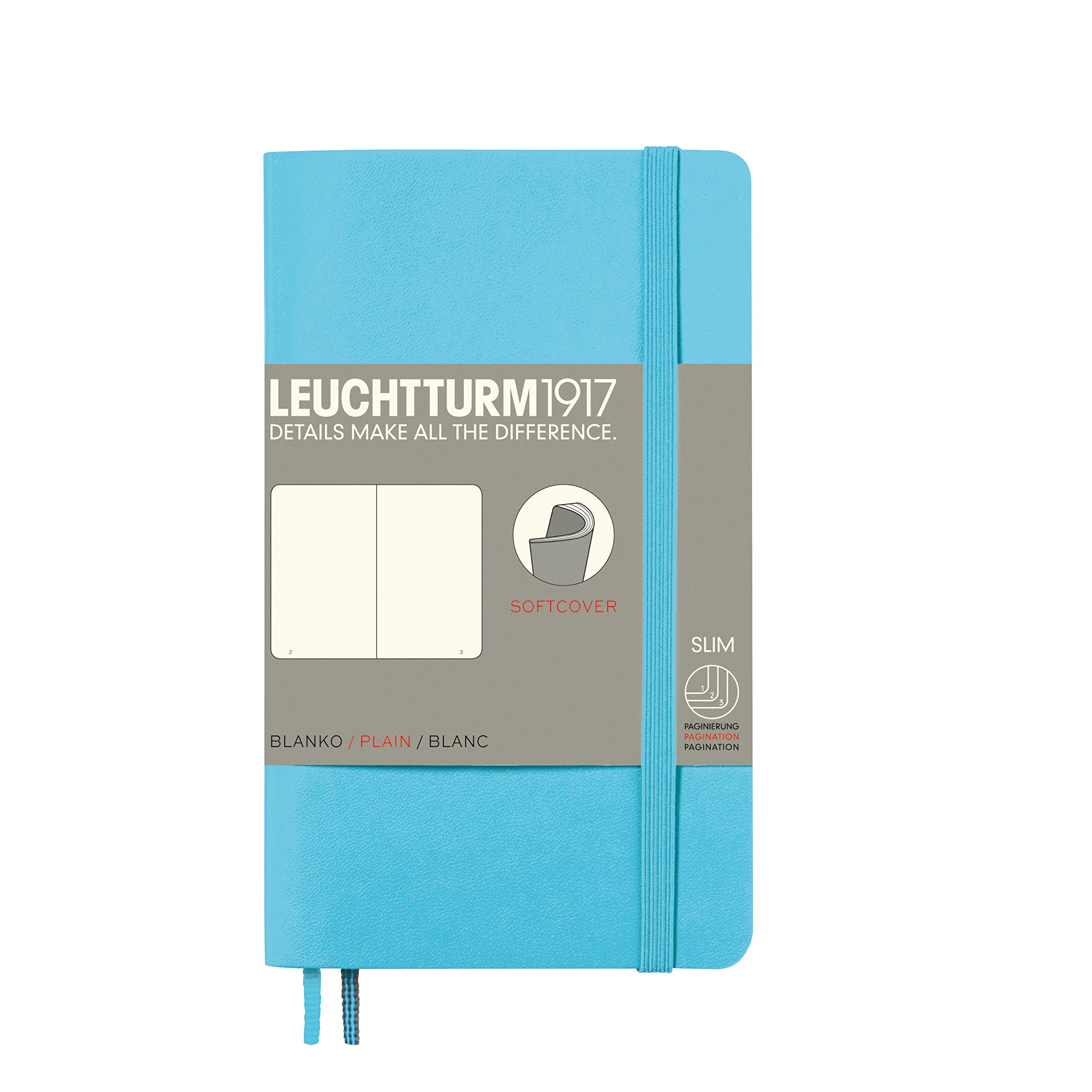 LEUCHTTURM1917 - Notebook Softcover Pocket A6-123 Numbered Pages for Writing and Journaling (Plain, Ice Blue)