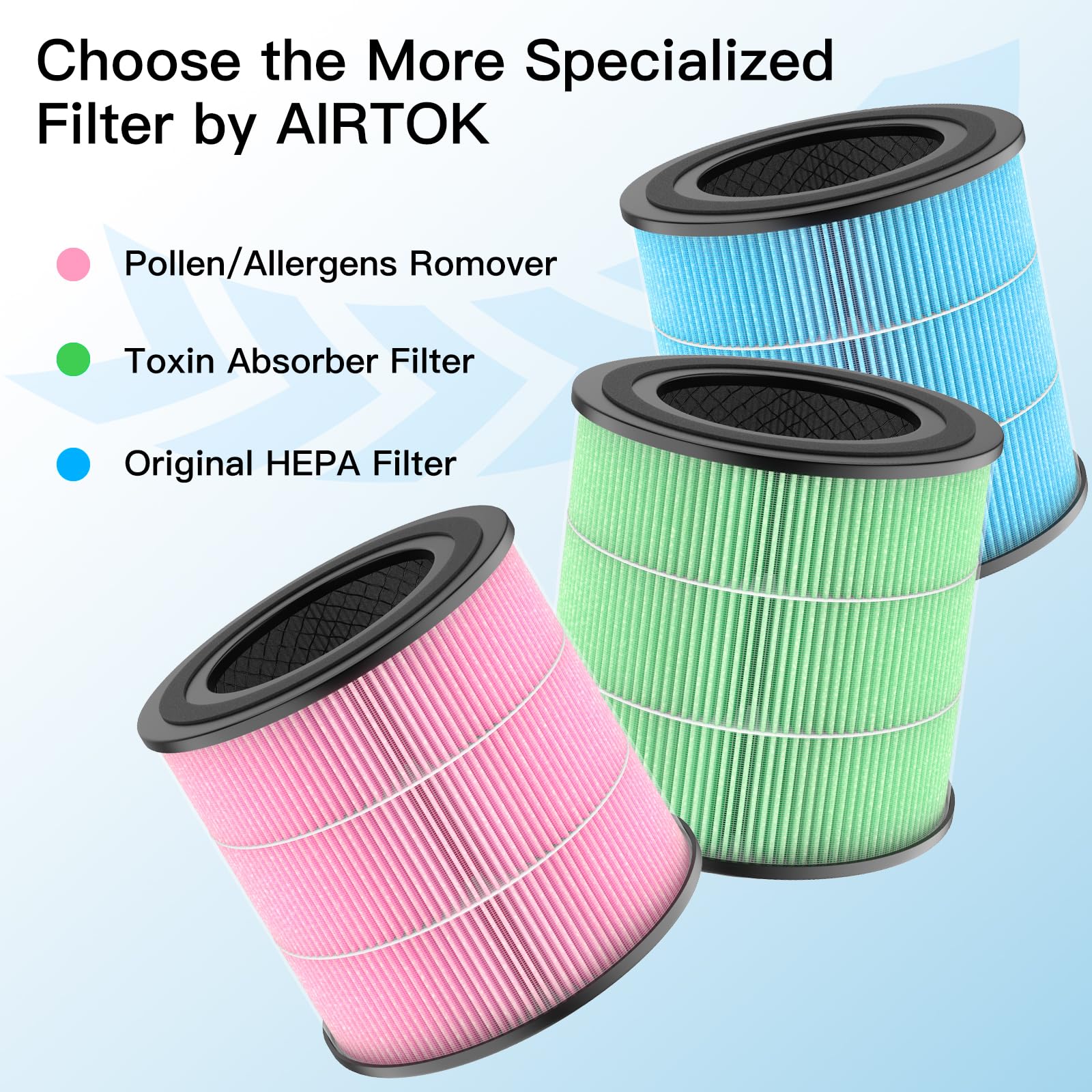 Filtros de repuesto para el purificador de aire AP0601 contra polen y alergias a mascotas, 5 en 1 con carbón activado, filtro HEPA eficiente, rosa, pack de 2 unidades