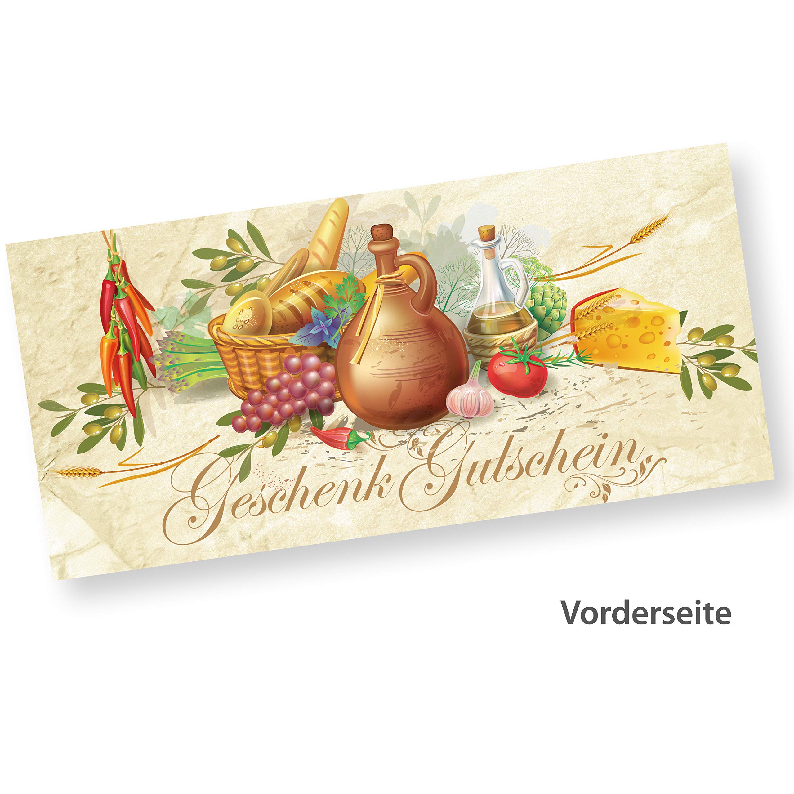 tatmotive RUSTICO Geschenkgutscheine Gastro 250 Stück mit Umschläge Werte eintragen und stempeln, Gutscheinkarten für Gastronomie, Restaurant Pizzeria italienisch