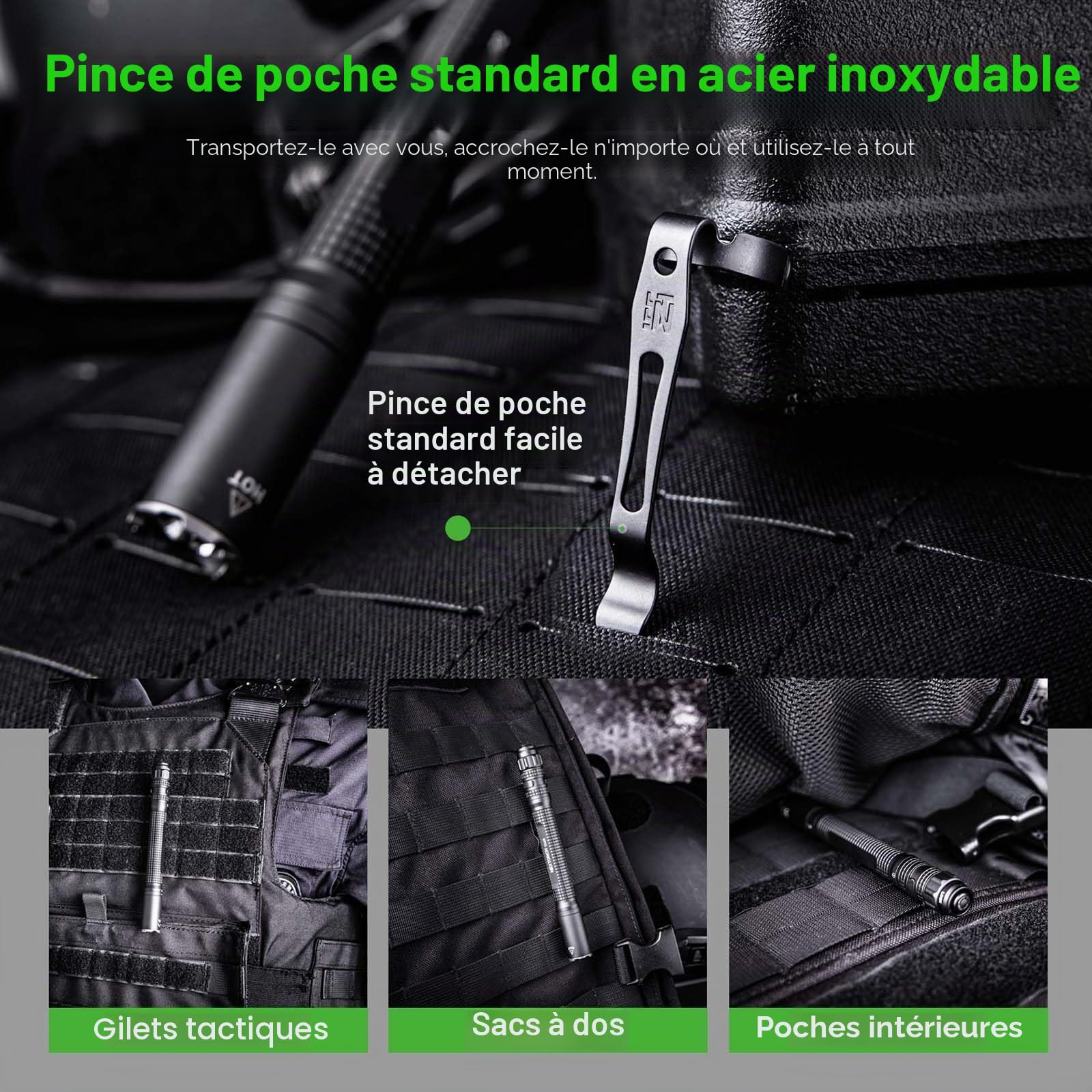 NEXTORCH TA22 Lampe stylo tactique 850 lumens, lampe de poche LED EDC rechargeable au format stylo, étanche et résistante aux chocs avec sélecteur multimode, idéale pour les poursuites de la loi, les