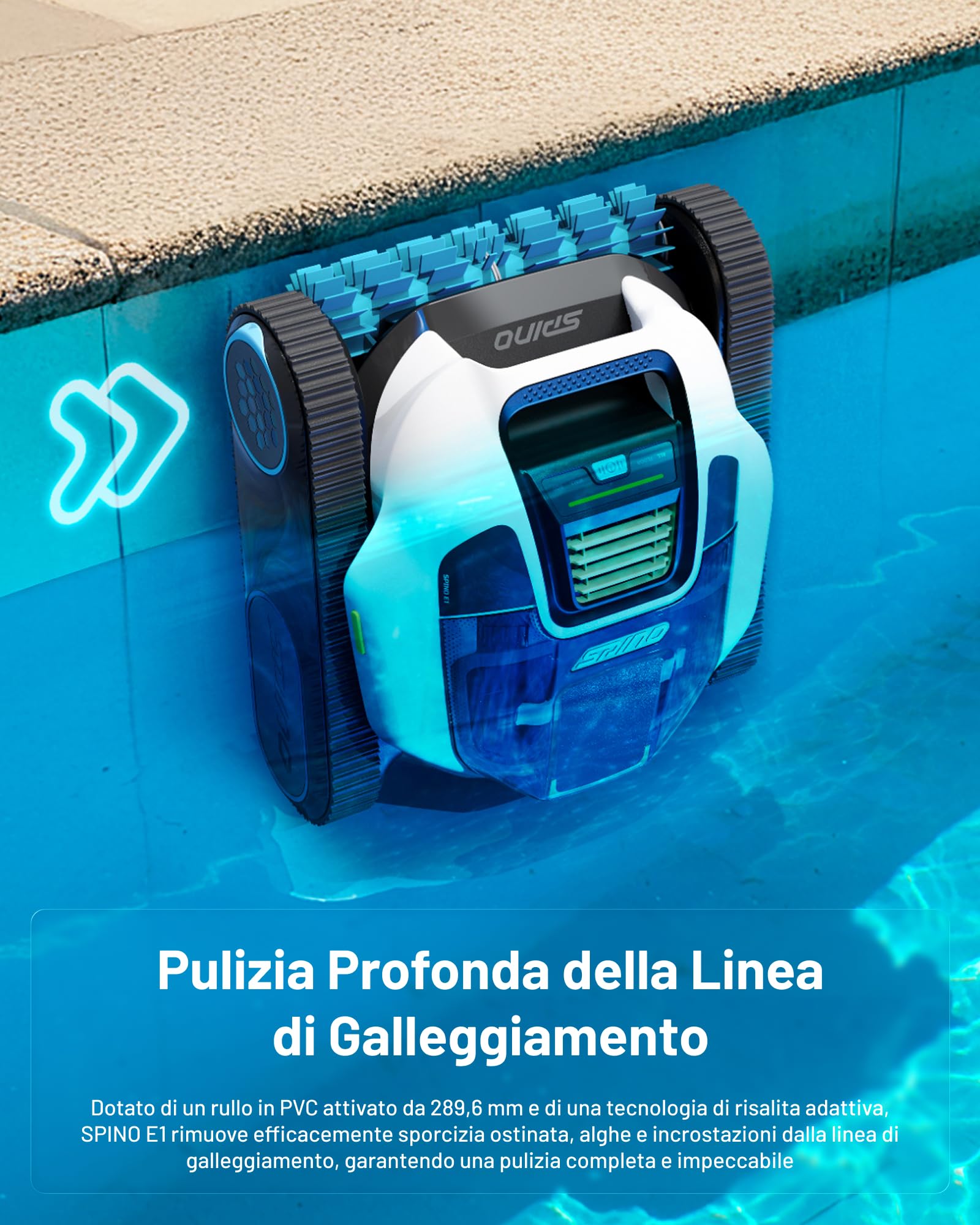 Spino E1 Robot Piscina Fondo e Parete Linea Acqua, Autonomia di 210 Min