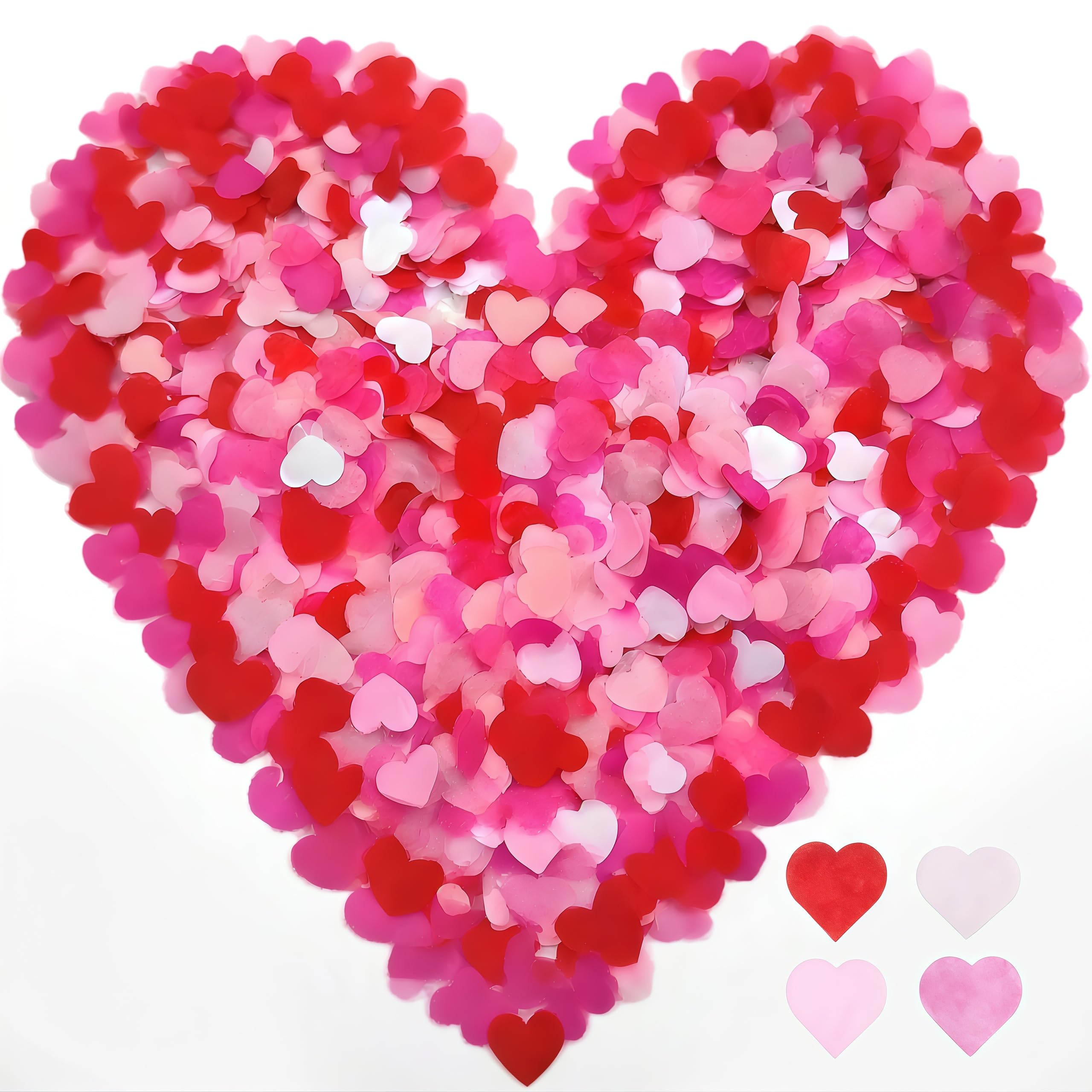 10000pcs Heart Shaped Biodegradable Paper Confetti, 4 Colours White Pink Rose Red, for Wedding Birthday Balloon & Valentine's Day Party Decorations