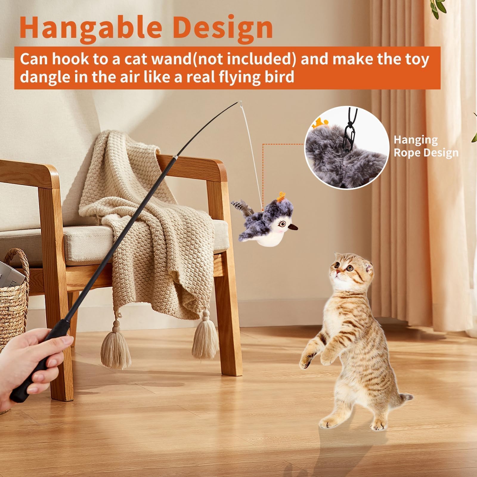 Juguete para gatos y pájaros, aleteando, gorrión, chirping, juguetes interactivos recargables para gatos, juguetes para gatos de interior