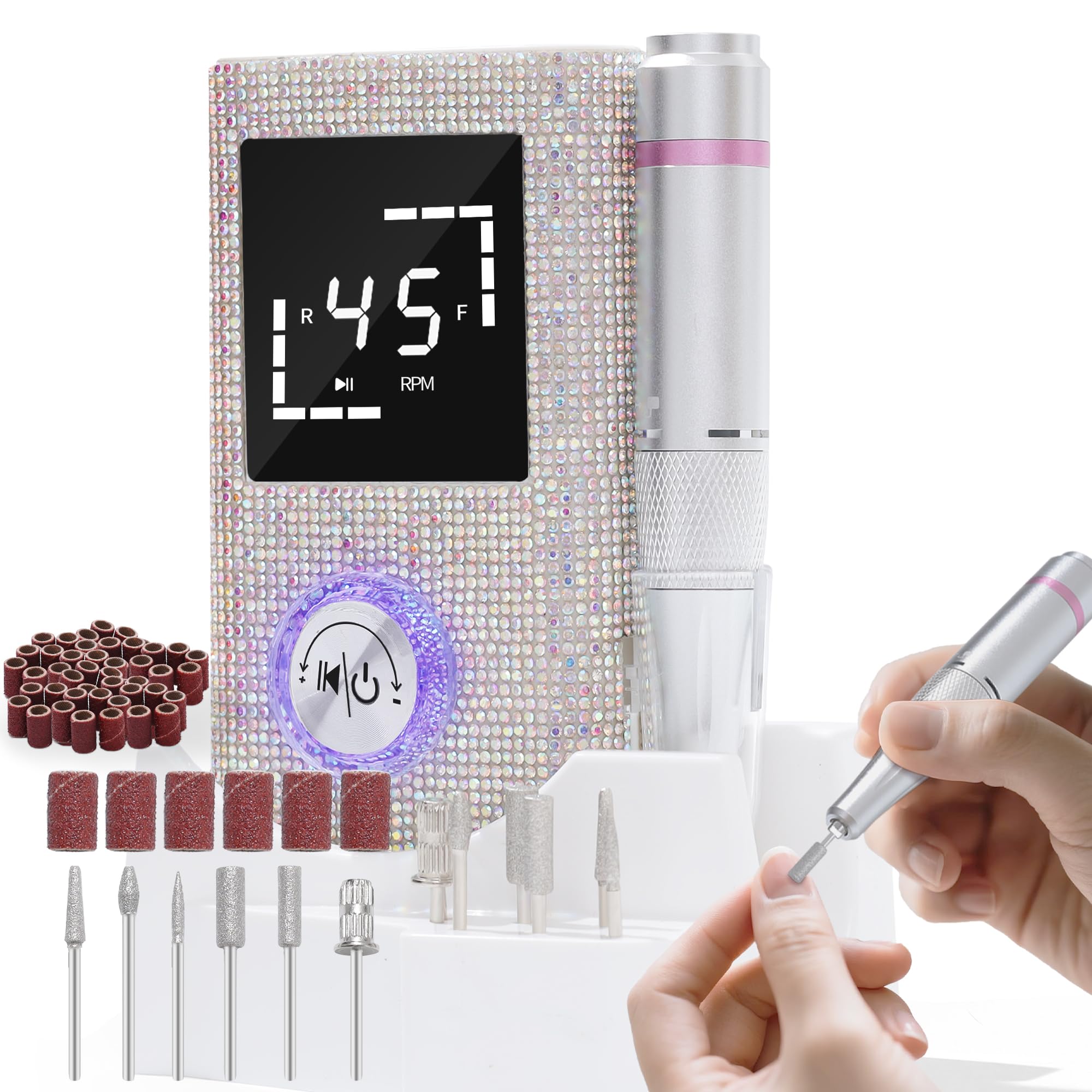 Trapano elettrico per unghie, 45000 giri/min, set di lime ricaricabili portatili con 6 punte, nastri abrasivi per manicure e pedicure