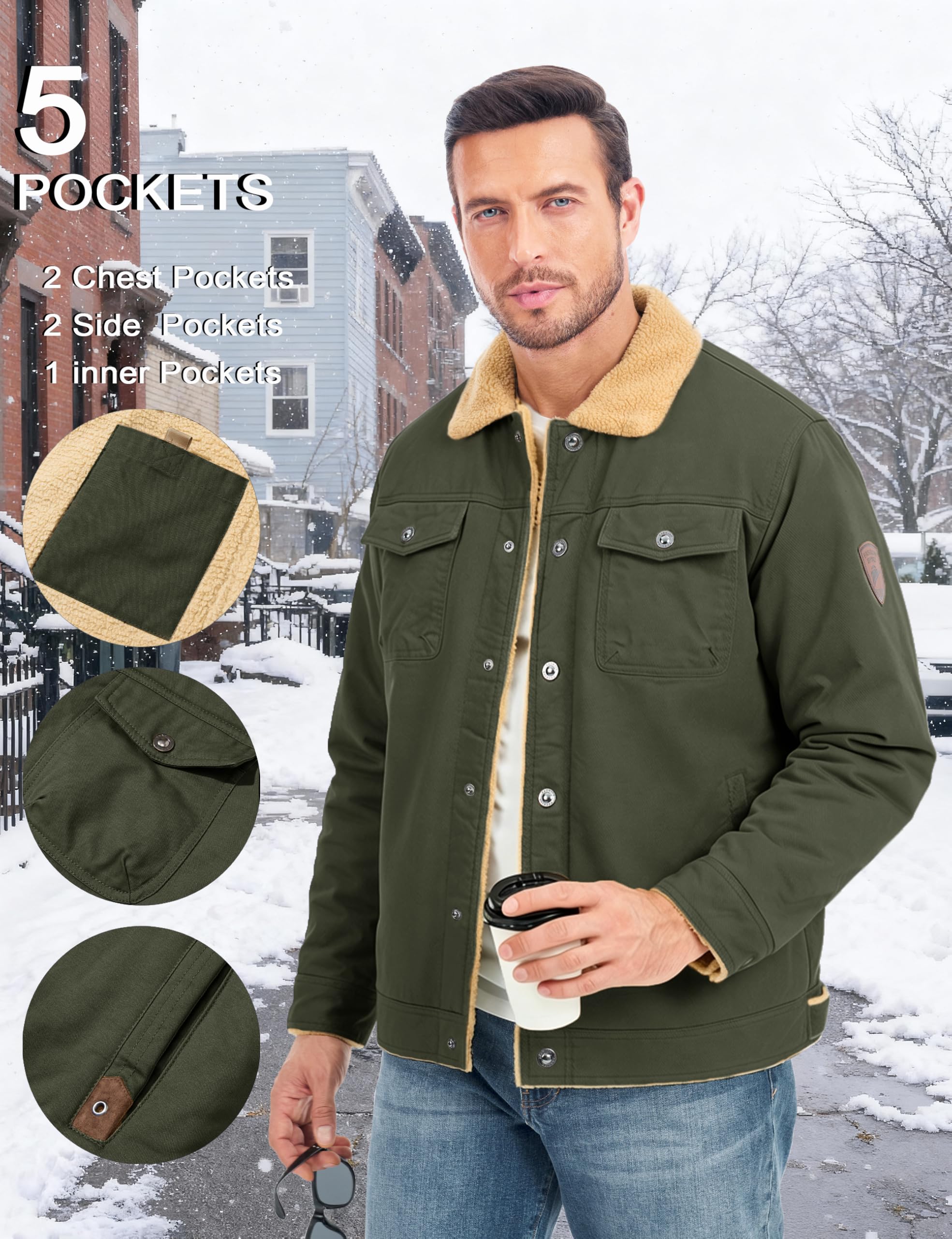 MAGCOMSEN Giacca Invernale da Uomo Giacca di Transizione Calda con Interno in Pile Giacca da Volo Antivento Giacca Bomber Cargo