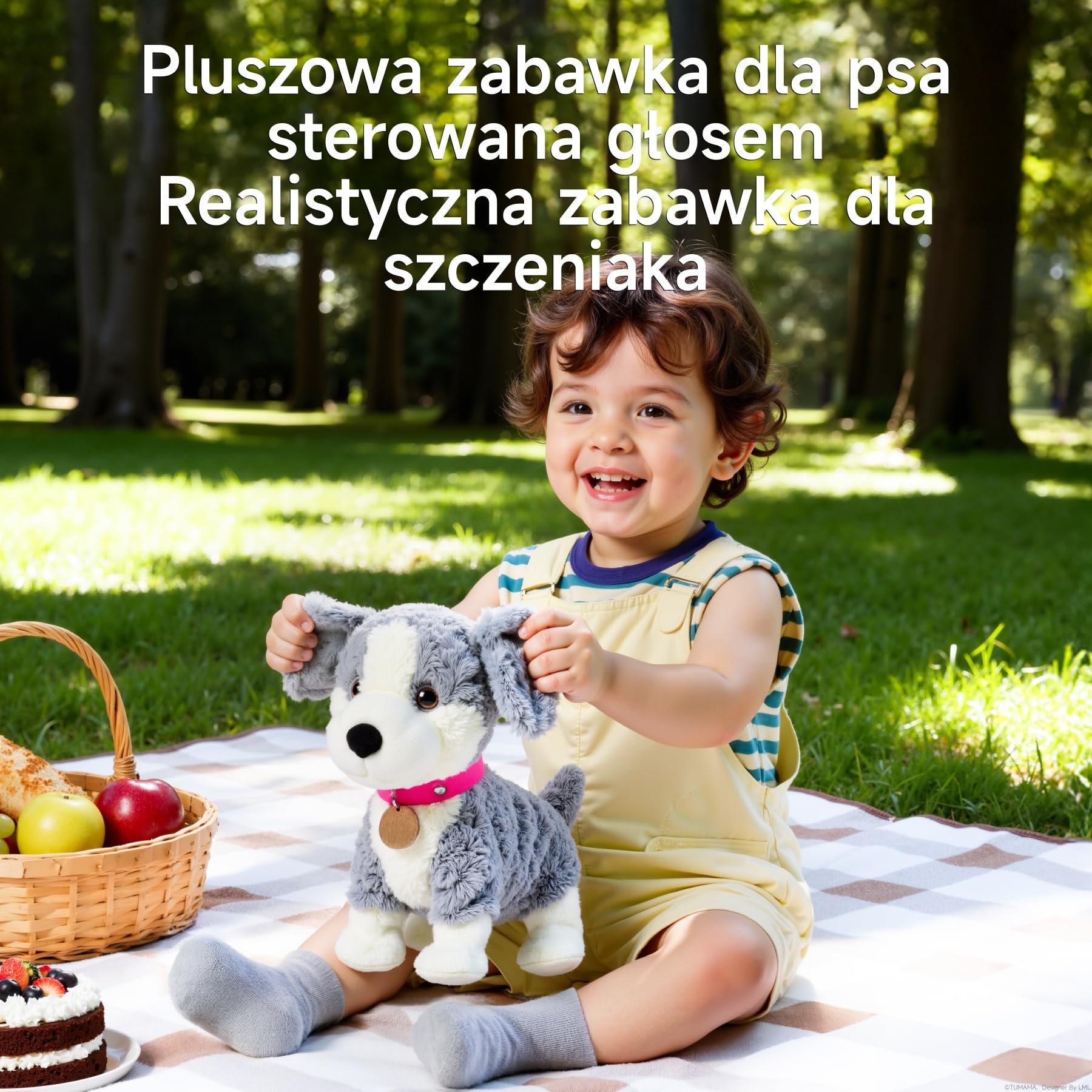 Pluszowy Pies który Chodzi i Szczeka, Sterowanie Głosowe, Mówiący, Merdający Ogonem, Interaktywny Przytulanka Piesek, Pluszowa Zabawka Szczeniak Dla Dzieci 3+ Lat