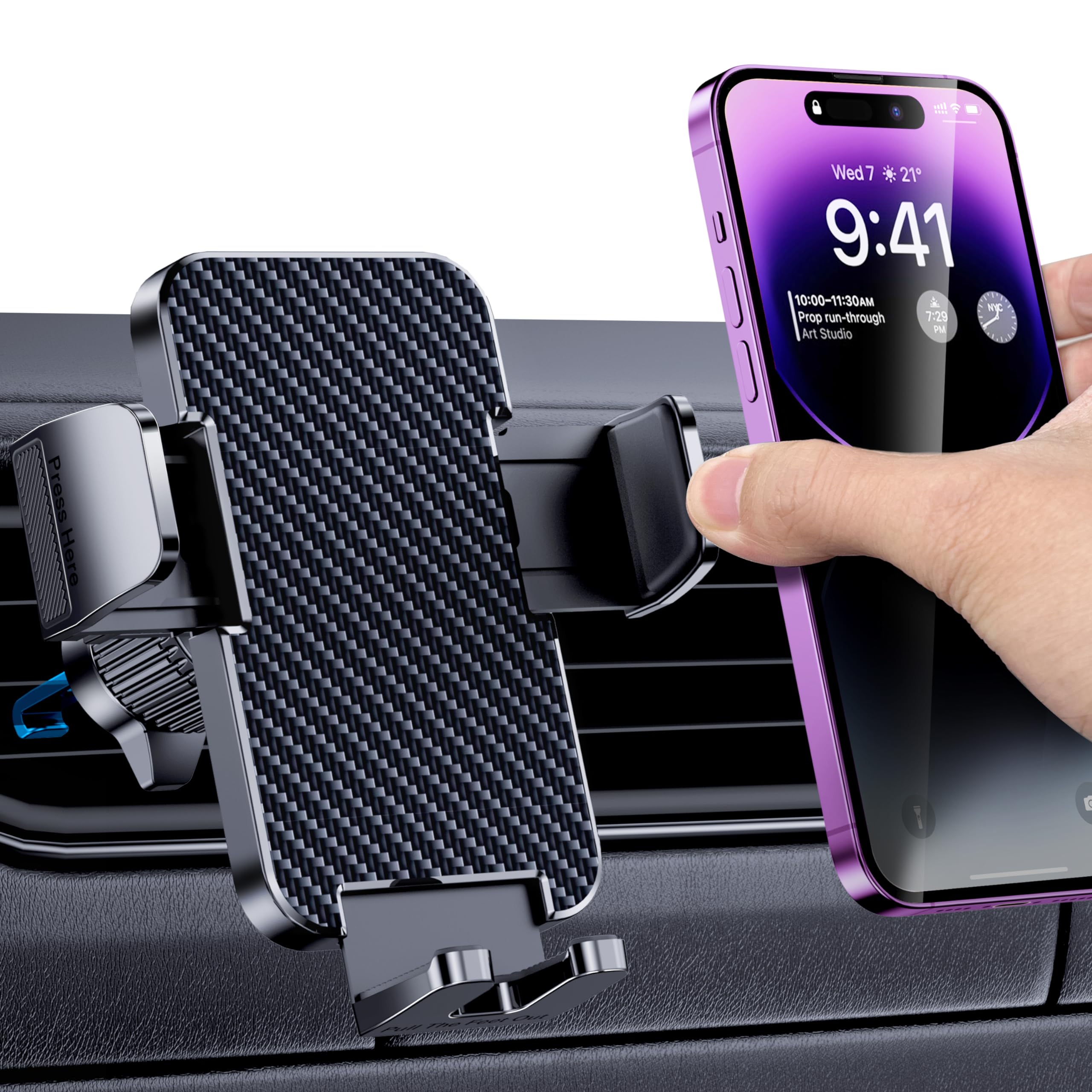 Phone Holder Car [Upgrade Clip Never Fall] Car Phone Holder Mount Automobile Air Vent Hands Free Cell Phone Holder for Car Fit for All Car Mount for iPhone Android Smartphone