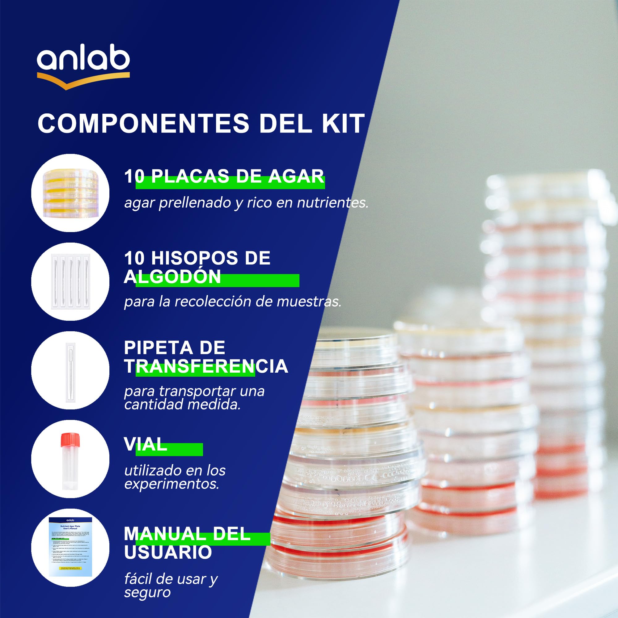 Nutrient Agar Petri Dishes Science Project Kit | Pre-Poured Agar Plates and Cotton Swabs for Science Experiments | Bacteria Science Kit - Sealed Separately (10)