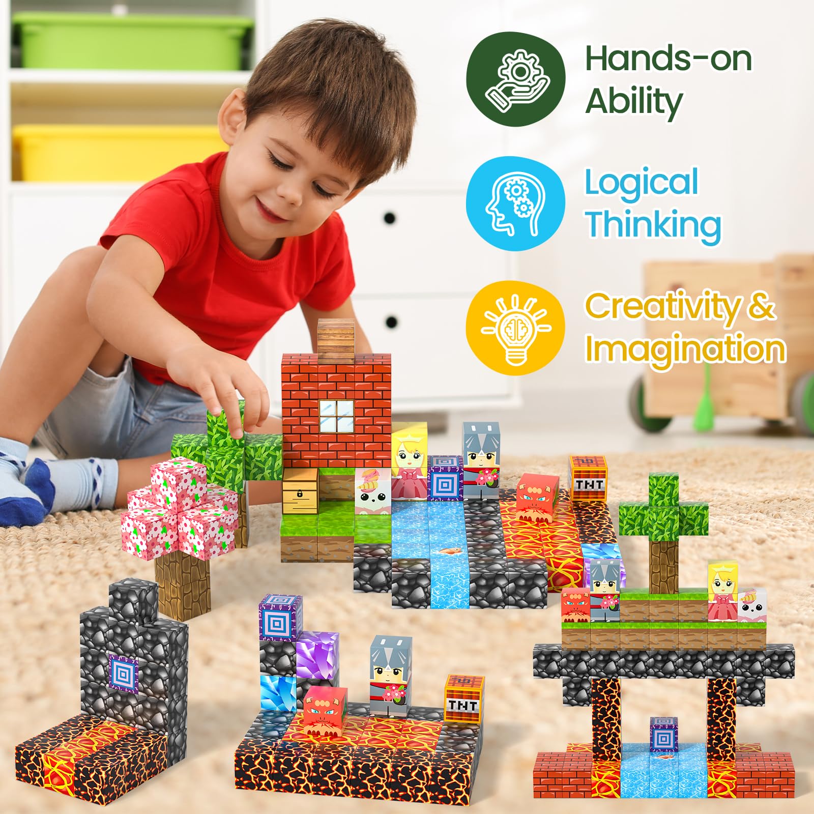 FindGood Magnetic Blocks, 48 Pcs Magnetic Blocks For Toddlers Toys, STEM Educational