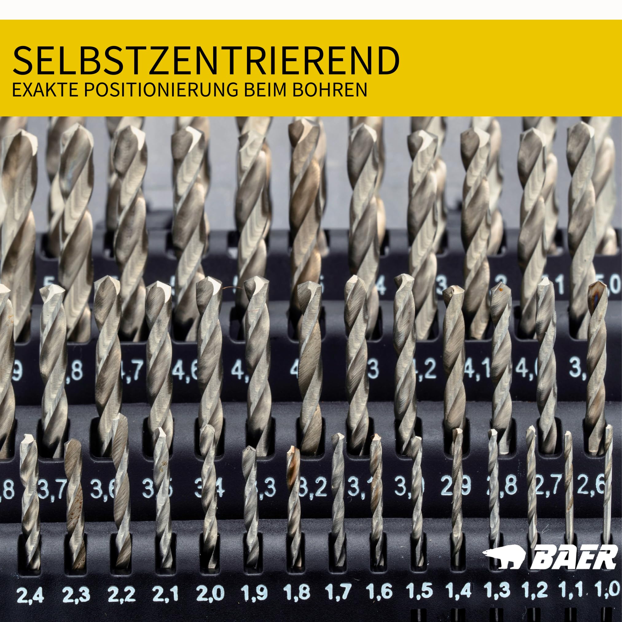 BAER Spiralbohrer Set 51-tlg. │ Ø 1–6 mm (je 0,1 mm) │ HSS-G geschliffen │ DIN 338 Typ N │ Metallbohrer für Stahl, Stahlguss, Grauguss, Gusseisen │ Spiralbohrersatz BaerCoil