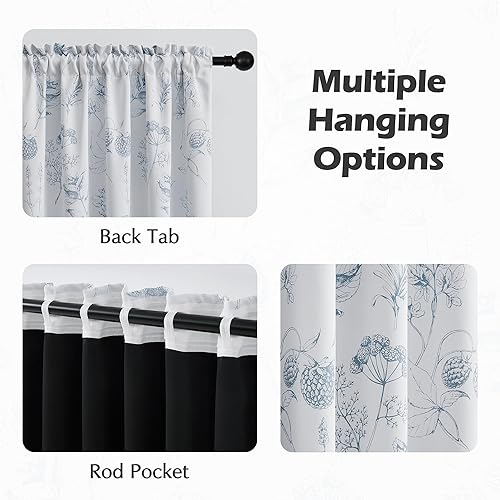 Miniatura 6 de FMFUNCTEX - Cortinas 100% blackout, 84 pulgadas de largo, estampado floral, aislamiento térmico, bolsillo de cortinero, 2 paneles, pestaña