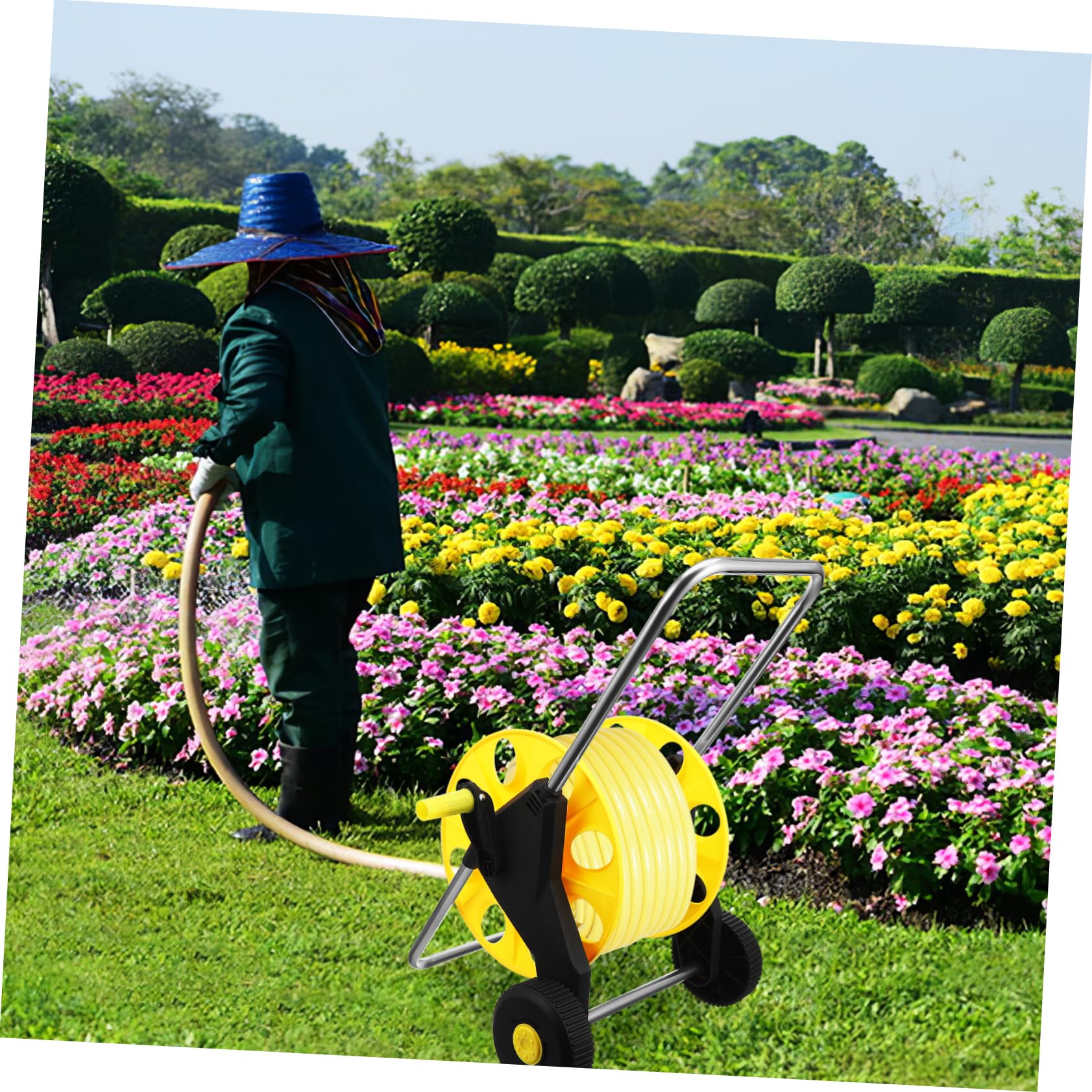 BESPORTBLE Scaffale Per Tubi Carrello Avvolgitubo Acqua Stoccaggio Del Tubo Da Giardino Carrello Avvolgitubo Da Giardino Avvolgitubo Da Giardino Su Ruote Yellow Plastica Pp