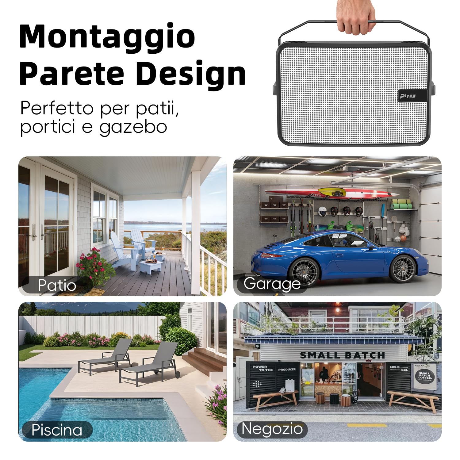 Altoparlanti Bluetooth da Esterno 600W, Sincronizzazione Wireless, Bassi Potenti, Montaggio a Parete, Confezione da 2, Bianco MZ-658