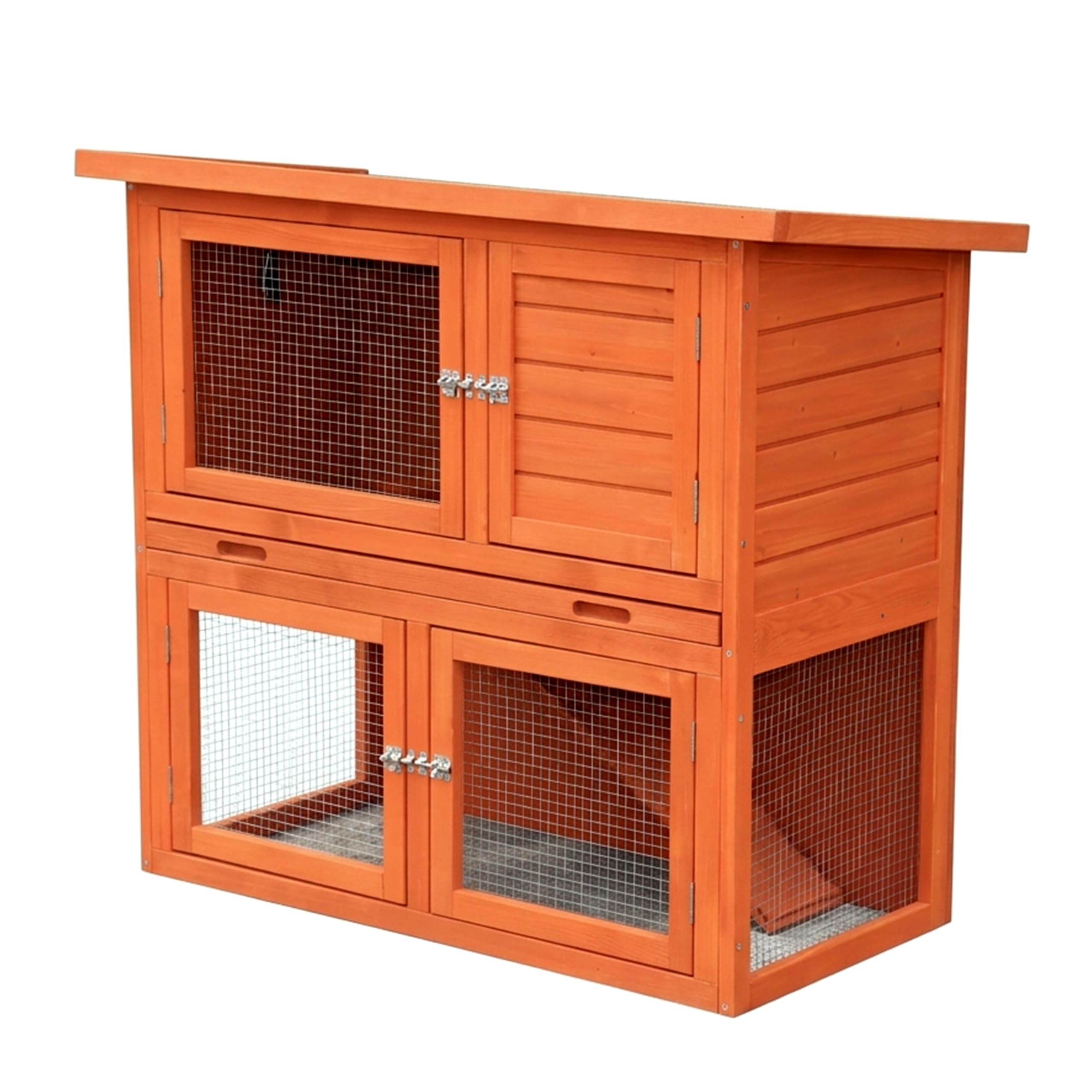 Kaninchenstall Outdoor | 2-stöckiges Pultdach Meerschweinchen-Käfig | Holz Kleintierheim | Mittel - 104 x 52 x 92 cm