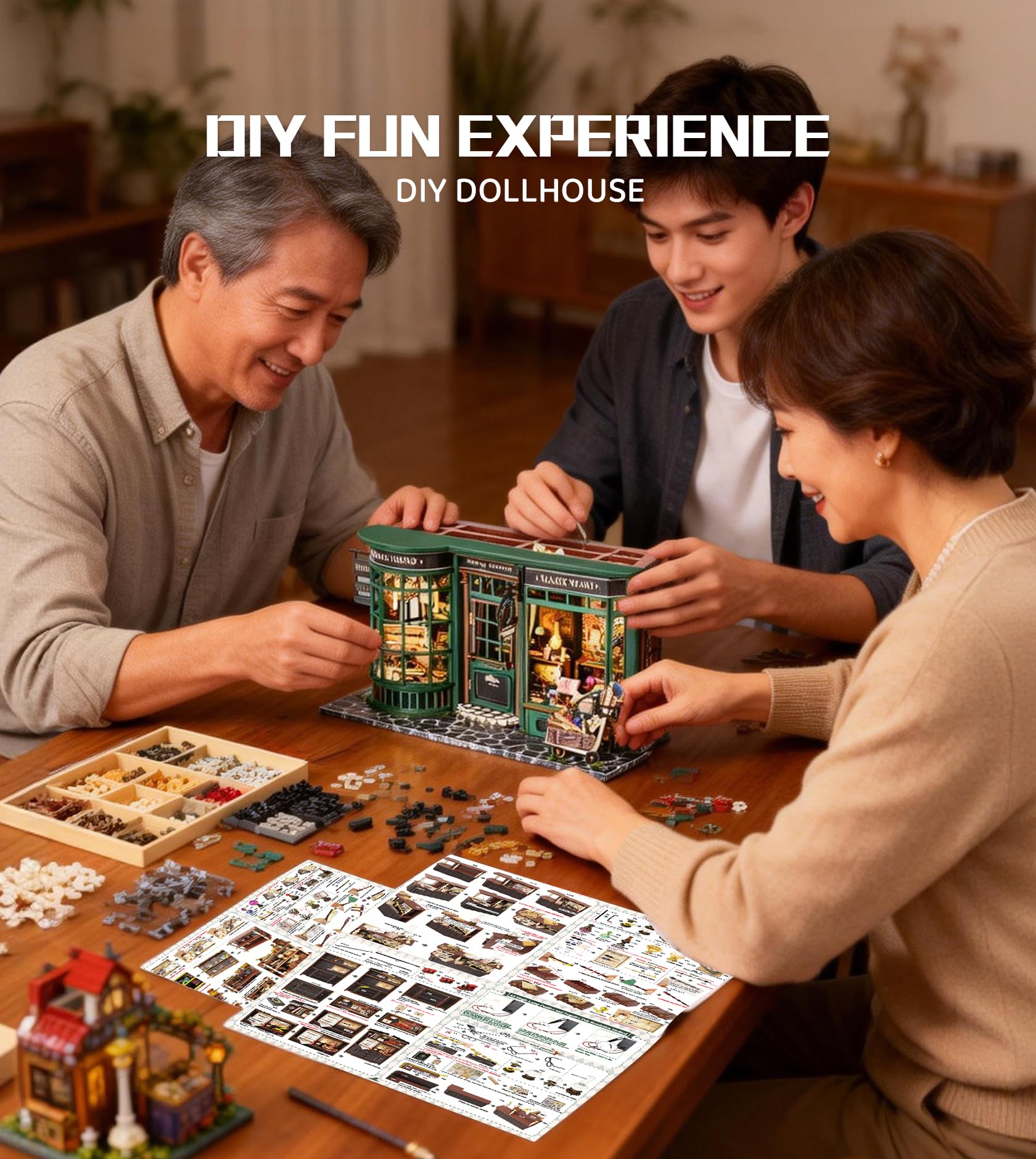 Spilay Miniatur Haus, Magisches Haus DIY Miniature House mit LED-Licht, 3D Holz Puppenhaus Bastelset zum Entspannen & als Deko - Kreatives Geschenk (Weihnachten, Valentinstag, Geburtstag)