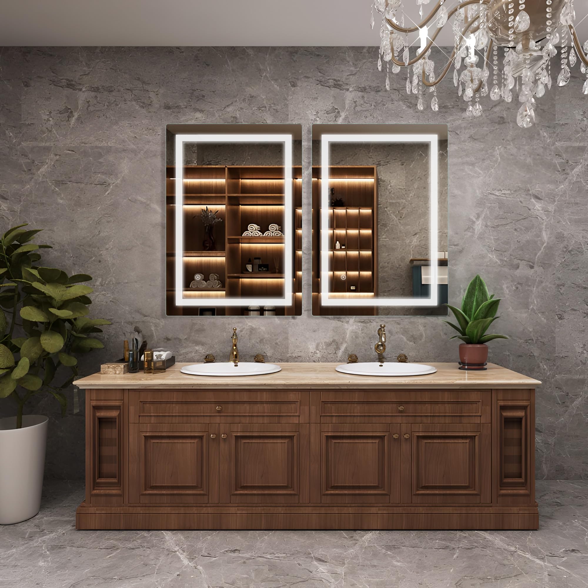 LED Espejo de Baño 70x90 Cm, Interruptor Táctil | Espejo de Baño Iluminado con Interruptor Táctil, Vertical/Horizontal, lP44