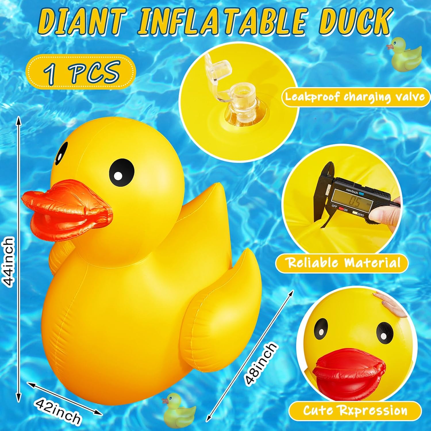 Hungdao 1 Pack 4 Feet Giant Inflatable Duck Huge Rubber Duck Large Blow up Pool Float for Summer Beach Swimming Pool Carnival Birthday Party Parade Decoration (Yellow)