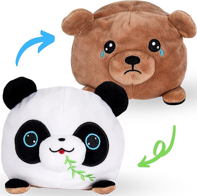 Panda Bear & Teddy Bear Reversible Plushie to Express Happy Sad Mood - Cute Gift like Reversible Octopus Plush - Soft Toys for Girls & Boys like Teddy Plushie or Mood Octopus Reversible Plushie