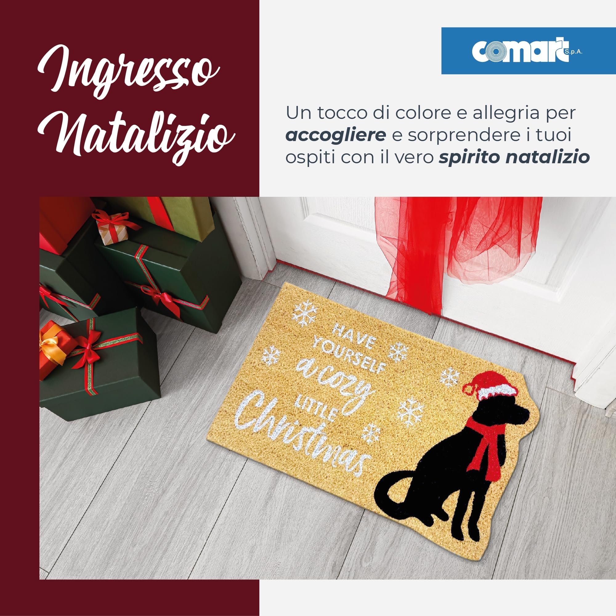 Comart - Felpudo Navideño Coco - Antideslizante - 40x70 - Perro Navideño