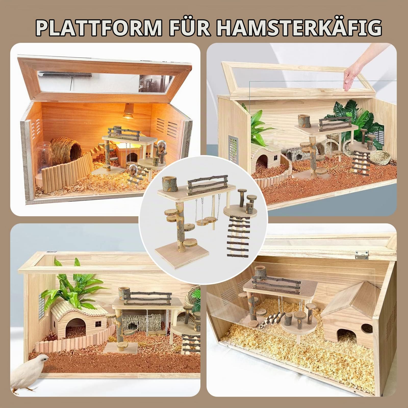 DIY Hamster Spielzeug aus Holz, Hamsterversteck Holzhaus Kammer Kleintiere Haustiere Tunnel Erkundungsspielzeug für Zwerghamster, Syrische Hamster, Rennmäuse, Igel, Ratten, Mäuse
