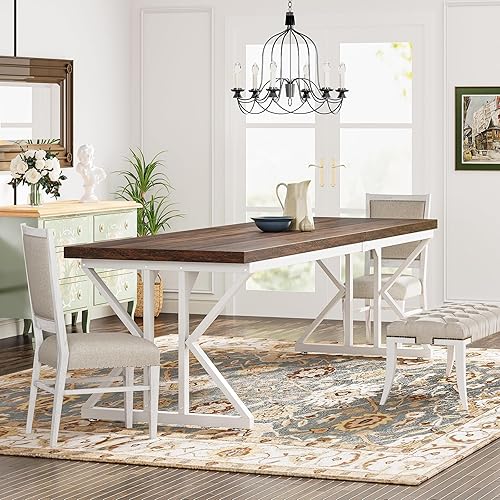 Miniatura 4 de Tribesigns Mesa de comedor de granja para 6-8 personas, mesa de comedor rectangular de madera de 78.7 pulgadas, mesa de cocina rústica con patas
