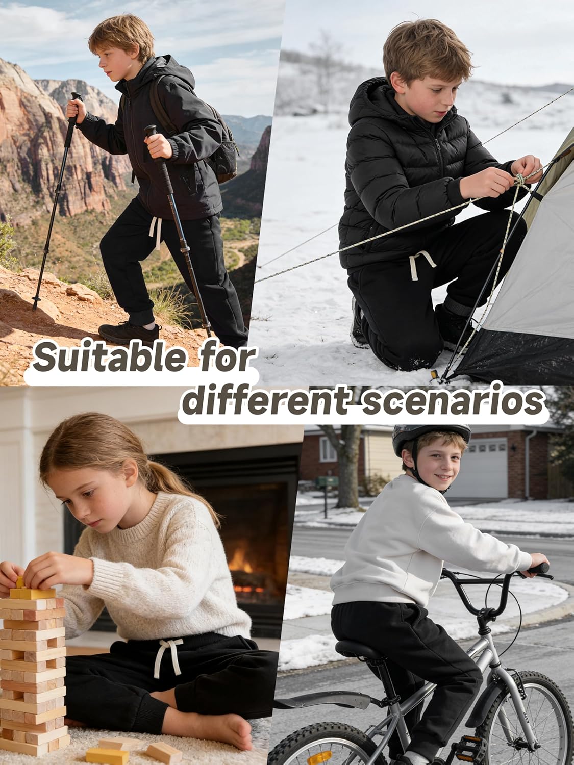 Warm Sherpa Boys Girls Sweatpants, Fleece Lined Winter Jogger Pants with Pockets Drawstring for Unisex Kids - Image 6