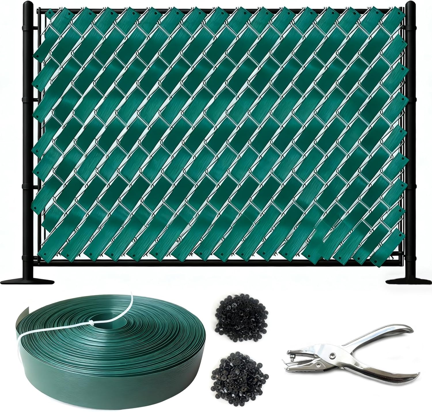Chain Link Fence Privacy Tape, 246 feet x 0.15 feet Chain Link Fence Strips, Privacy Fence， (Including 200 Buttons and a Hole Punch) Green