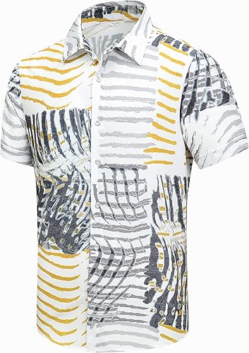 Miniatura 38 de SheLucki - Camisa hawaiana para hombre, unisex, de manga corta, con botones, para la playa y el verano, ropa casual estampada con sombra de palmas