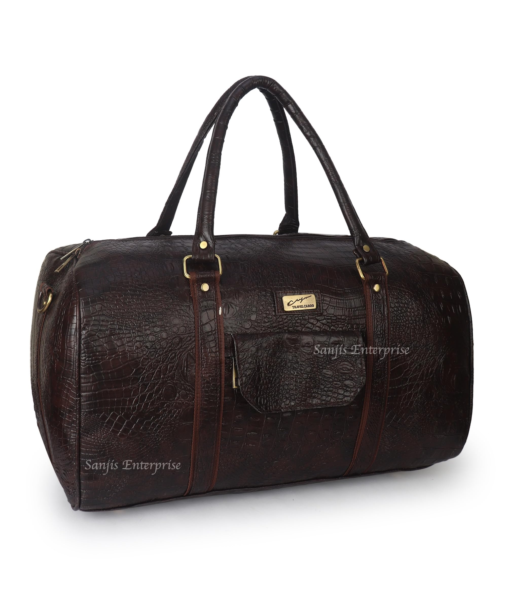 Brown Textured Faux Leather Stylish & Spacious Weekender Duffle Bag for Travel for Men and Women-image-21